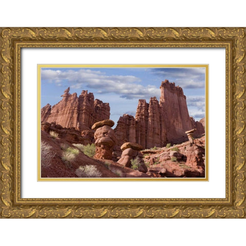 USA, Utah View of Fisher Towers Gold Ornate Wood Framed Art Print with Double Matting by Paulson, Don