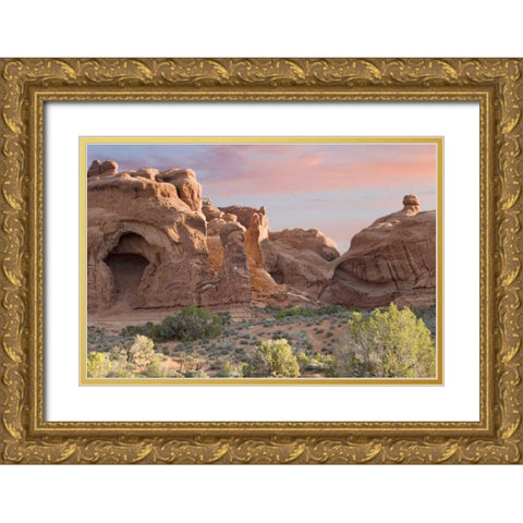 UT, Arches NP Windows Section and cave opening Gold Ornate Wood Framed Art Print with Double Matting by Paulson, Don
