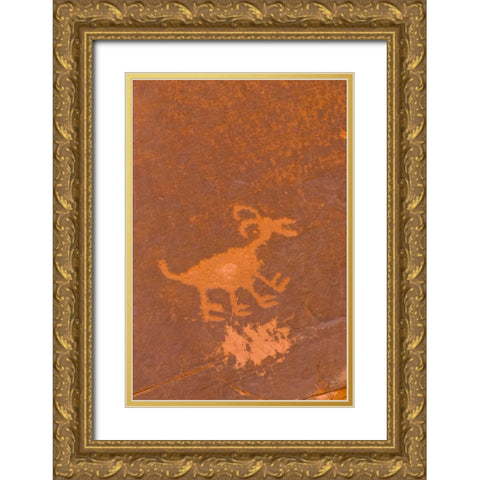 UT, Monument Valley NP Petroglyph etching Gold Ornate Wood Framed Art Print with Double Matting by OBrien, Jay
