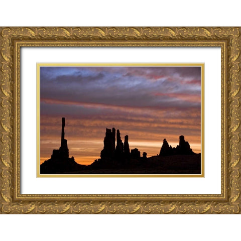 UT, Monument Valley NP Totem pole formations Gold Ornate Wood Framed Art Print with Double Matting by OBrien, Jay
