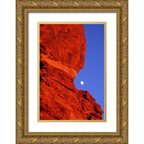 USA, Utah, Arches NP Moonrise over Balanced Rock Gold Ornate Wood Framed Art Print with Double Matting by Welling, Dave
