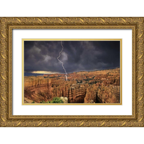 UT, Bryce Canyon Lightning over the hoodoos Gold Ornate Wood Framed Art Print with Double Matting by Welling, Dave