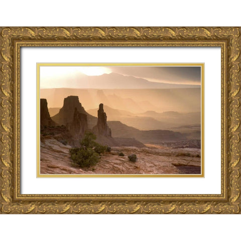 USA, UT, Canyonlands Washer Woman and Mesa Arch Gold Ornate Wood Framed Art Print with Double Matting by Paulson, Don