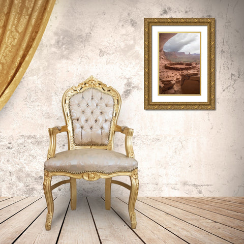 UT, Canyonlands NP Anasazi ruin with clouds Gold Ornate Wood Framed Art Print with Double Matting by Paulson, Don