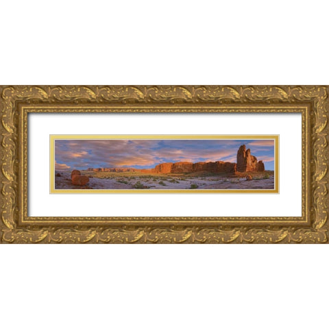 USA, Utah, Arches NP Courthouse Wash at sunrise Gold Ornate Wood Framed Art Print with Double Matting by Lord, Fred