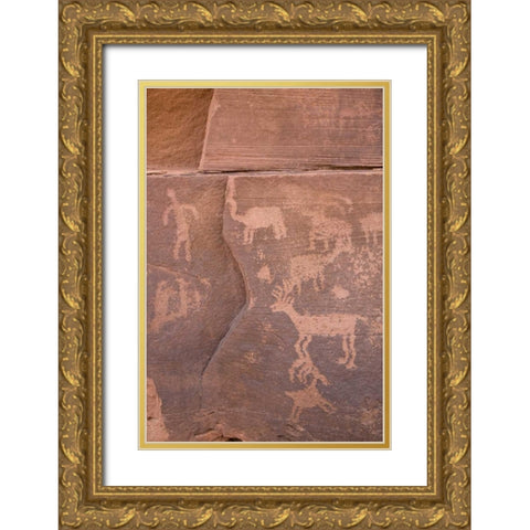 USA, Utah, Canyonlands NP Petroglyphs on rocks Gold Ornate Wood Framed Art Print with Double Matting by Paulson, Don