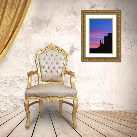 UT, Monument Valley Three Sisters formation Gold Ornate Wood Framed Art Print with Double Matting by Rotenberg, Nancy