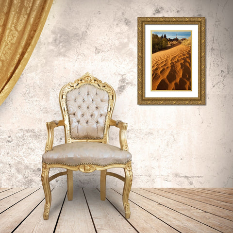 Utah, Monument Valley Sand dunes with Totem Pole Gold Ornate Wood Framed Art Print with Double Matting by Rotenberg, Nancy