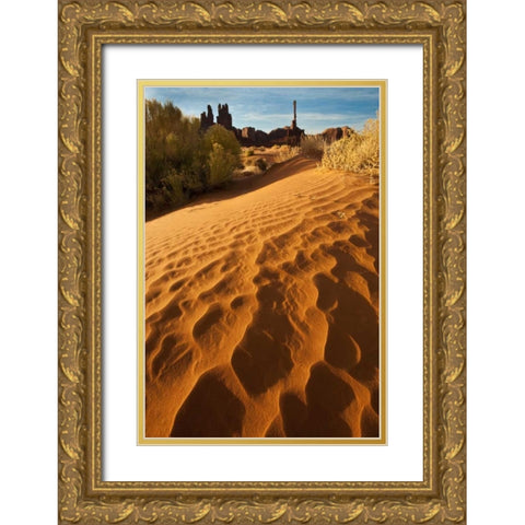 Utah, Monument Valley Sand dunes with Totem Pole Gold Ornate Wood Framed Art Print with Double Matting by Rotenberg, Nancy