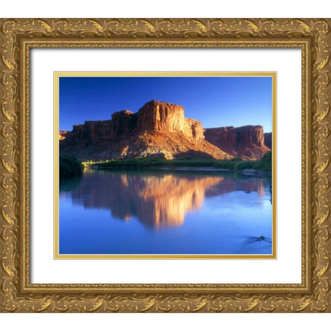 UT, A mesa reflecting in the Colorado River Gold Ornate Wood Framed Art Print with Double Matting by Talbot Frank, Christopher