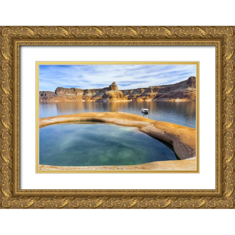 Utah, Glen Canyon NRA Houseboat on Lake Powell Gold Ornate Wood Framed Art Print with Double Matting by Paulson, Don