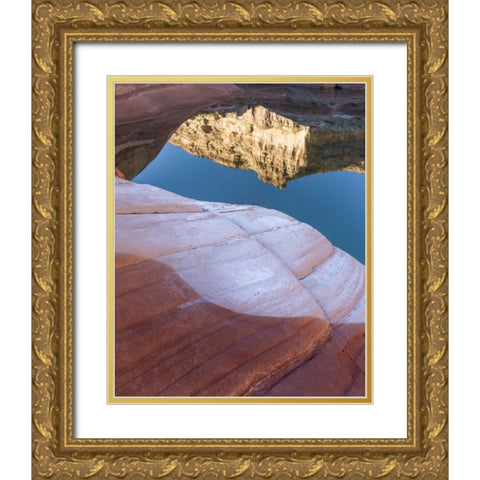Utah, Glen Canyon Bleached patterns in sandstone Gold Ornate Wood Framed Art Print with Double Matting by Paulson, Don