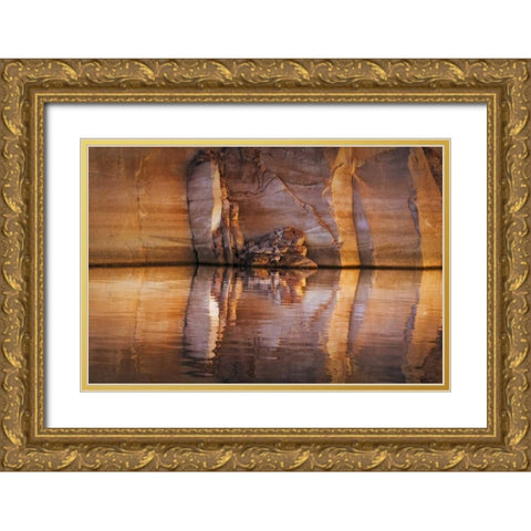 UT, Glen Canyon Abstract stained sandstone wall Gold Ornate Wood Framed Art Print with Double Matting by Paulson, Don