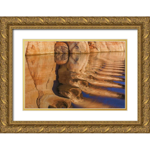 UT, Glen Canyon Boat wake reflects cliff Gold Ornate Wood Framed Art Print with Double Matting by Paulson, Don