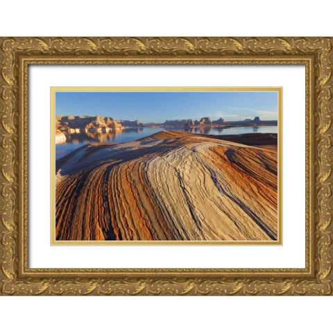 Utah Weathering Pit Ridge at Lake Powell Gold Ornate Wood Framed Art Print with Double Matting by Paulson, Don