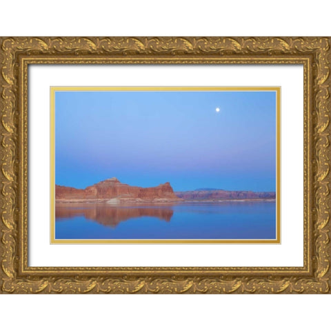 Utah, Glen Canyon NRA Moon over Lake Powell Gold Ornate Wood Framed Art Print with Double Matting by Paulson, Don