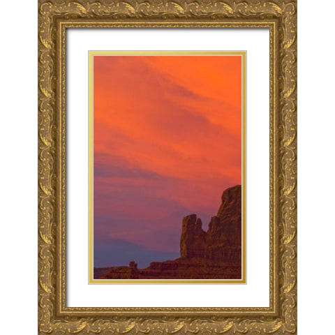 UT, Monument Valley Landscape at sunset Gold Ornate Wood Framed Art Print with Double Matting by Rotenberg, Nancy