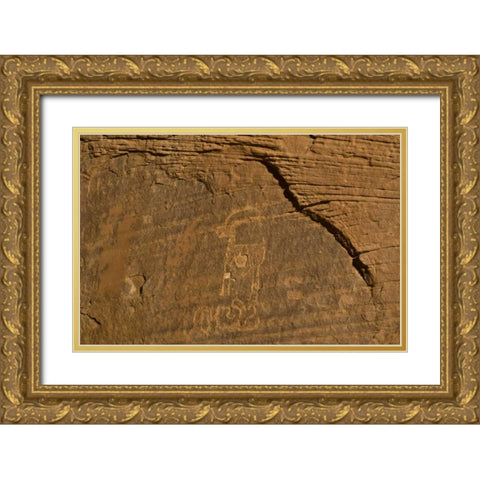 Utah, Monument Valley Petroglyphs on stone wall Gold Ornate Wood Framed Art Print with Double Matting by Rotenberg, Nancy
