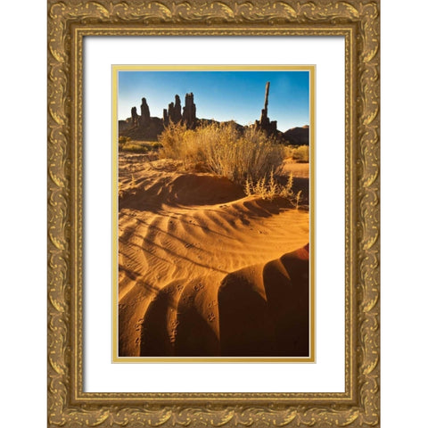 UT, Monument Valley Totem pole and sand dunes Gold Ornate Wood Framed Art Print with Double Matting by Rotenberg, Nancy