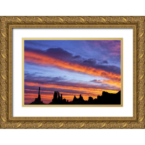 UT, Monument Valley The Totem Poles formations Gold Ornate Wood Framed Art Print with Double Matting by OBrien, Jay