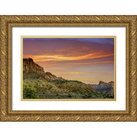 USA, Utah, Zion NP Mountain landscape Gold Ornate Wood Framed Art Print with Double Matting by OBrien, Jay