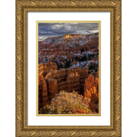 Utah, Bryce Canyon Fall snow on rock formations Gold Ornate Wood Framed Art Print with Double Matting by OBrien, Jay