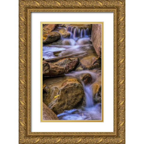 USA, Utah, Zion NP Rocks in stream Gold Ornate Wood Framed Art Print with Double Matting by OBrien, Jay