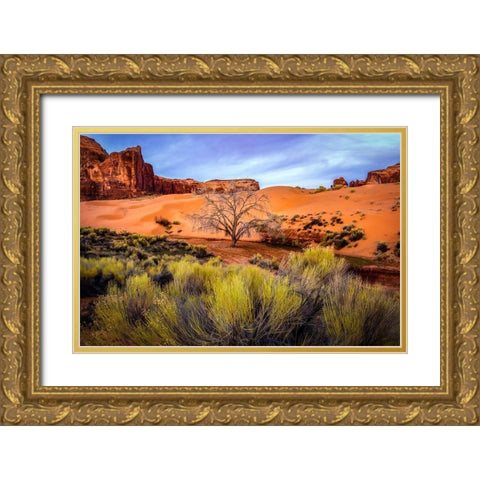 Utah-Monument Valley Landscape and dead tree  Gold Ornate Wood Framed Art Print with Double Matting by Jaynes Gallery