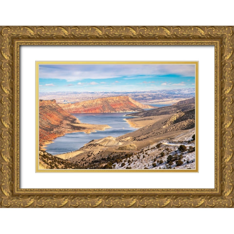 USA- Utah- Flaming Gorge Reservoir. Low water table in the gorge. Gold Ornate Wood Framed Art Print with Double Matting by Jaynes Gallery