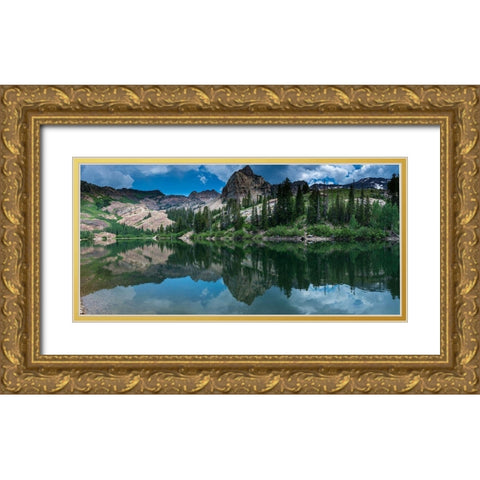 Panoramic landscape of Sundial Peak-Lake Blanche and reflection-Wasatch Mountains Gold Ornate Wood Framed Art Print with Double Matting by Garber, Howie