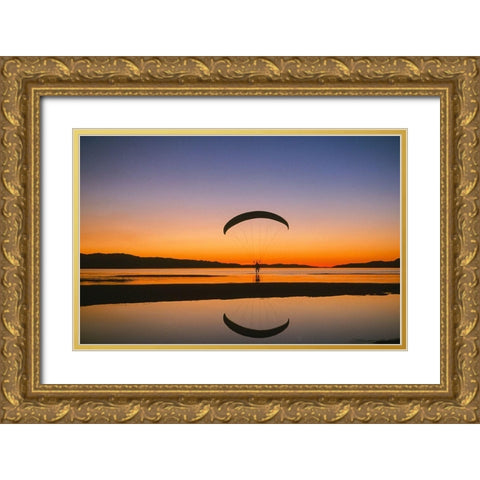Paraglider over the Great Salt Lake-Utah at sunset Gold Ornate Wood Framed Art Print with Double Matting by Garber, Howie