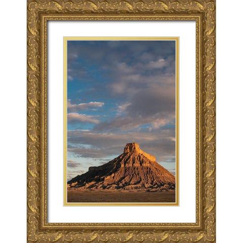 Utah Early morning clouds at Factory Butte-Upper Blue Hills Gold Ornate Wood Framed Art Print with Double Matting by Zimmerman, Judith