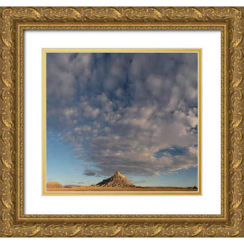 Utah Early morning clouds at Factory Butte-Upper Blue Hills Gold Ornate Wood Framed Art Print with Double Matting by Zimmerman, Judith