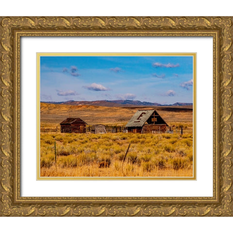USA-Utah-old wooden barn and shed along highway 39 west of Woodruff Gold Ornate Wood Framed Art Print with Double Matting by Gulin, Sylvia