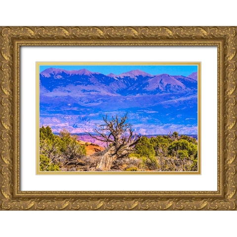 Old wood branch- Abajo Mountains- Canyonlands National Park- Moab- Utah. Gold Ornate Wood Framed Art Print with Double Matting by Perry, William
