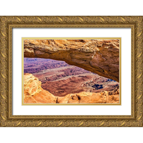 Mesa Arch- Red Rock Canyons- Canyonlands National Park- Moab- Utah. Gold Ornate Wood Framed Art Print with Double Matting by Perry, William