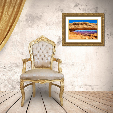 Mesa Arch- Red Rock Canyons- Canyonlands National Park- Moab- Utah. Gold Ornate Wood Framed Art Print with Double Matting by Perry, William
