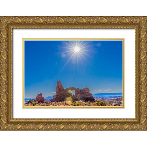 Turret Arch- Windows Section- Arches National Park- Moab- Utah. Gold Ornate Wood Framed Art Print with Double Matting by Perry, William