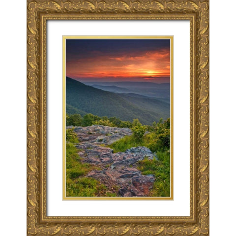 VA, Franklin Cliff Overlook Sunset on mountains Gold Ornate Wood Framed Art Print with Double Matting by OBrien, Jay