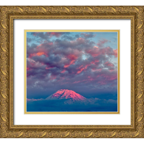Mt Rainier at sunset-Washington State Gold Ornate Wood Framed Art Print with Double Matting by Jones, Adam