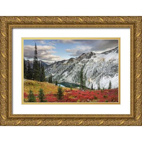 Lake Ann in autumn with fresh snowfall North Cascades-Washington State Gold Ornate Wood Framed Art Print with Double Matting by Majchrowicz, Alan