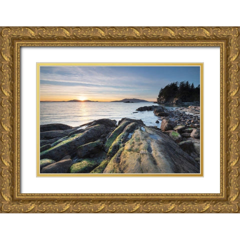 Sunset at Wildcat Cove-looking out to Samish Bay and the San Juan Islands-Larrabee State Park Gold Ornate Wood Framed Art Print with Double Matting by Majchrowicz, Alan