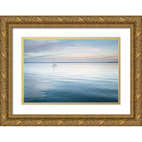 Sailboat anchored in Bellingham Bay on a calm morning-Bellingham Gold Ornate Wood Framed Art Print with Double Matting by Majchrowicz, Alan
