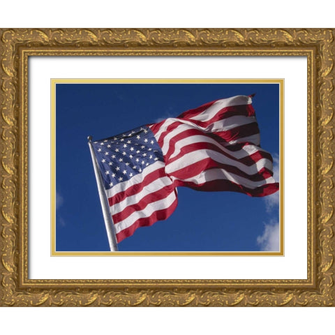 Washington, Cle Elum American flag flaps in wind Gold Ornate Wood Framed Art Print with Double Matting by Ross, Nancy ,  Steve