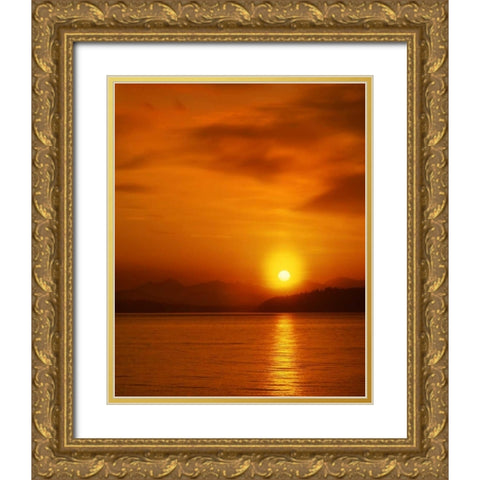 Washington, Snohomish Co Sunset over Puget Sound Gold Ornate Wood Framed Art Print with Double Matting by Terrill, Steve