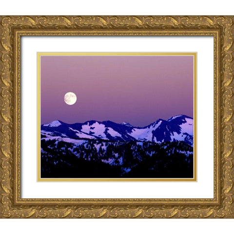 WA, Olympic NP Moonrise from Hurricane Ridge Gold Ornate Wood Framed Art Print with Double Matting by Kelley, David
