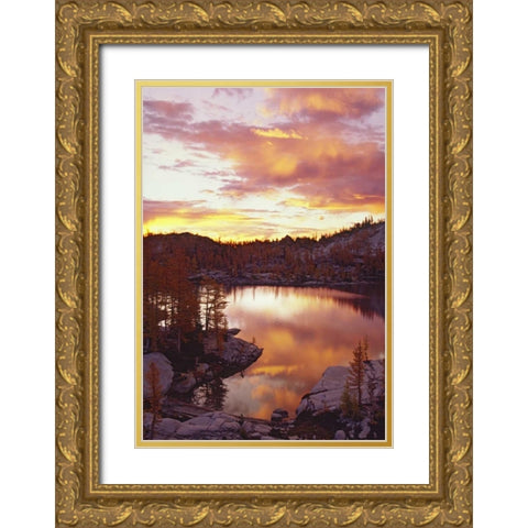 WA, North Cascades Sunrise clouds on Rune Lake Gold Ornate Wood Framed Art Print with Double Matting by Satushek, Steve
