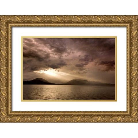 WA, Seabeck God rays shine through dark clouds Gold Ornate Wood Framed Art Print with Double Matting by Paulson, Don