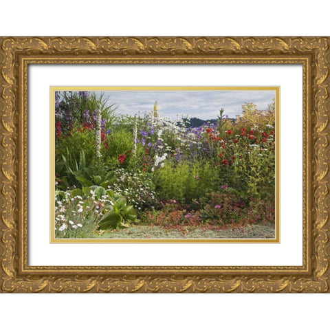WA, Poulsbo Perennial garden with flower Gold Ornate Wood Framed Art Print with Double Matting by Paulson, Don