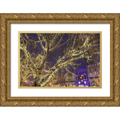 WA, Leavenworth Christmas lights line the town Gold Ornate Wood Framed Art Print with Double Matting by Paulson, Don